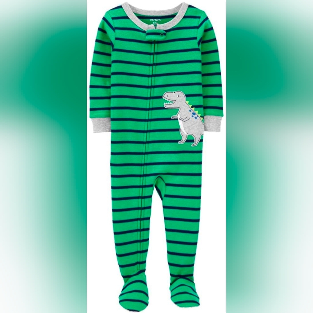 Carter's One Piece Dinosaur Sleeper Footed Pajamas Green 2T Toddler Onesie NWT